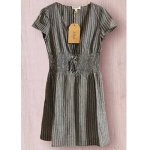 Listicle Grey/White Pinstripe Ribbed Stretch Waist Dress- Size S-NWT